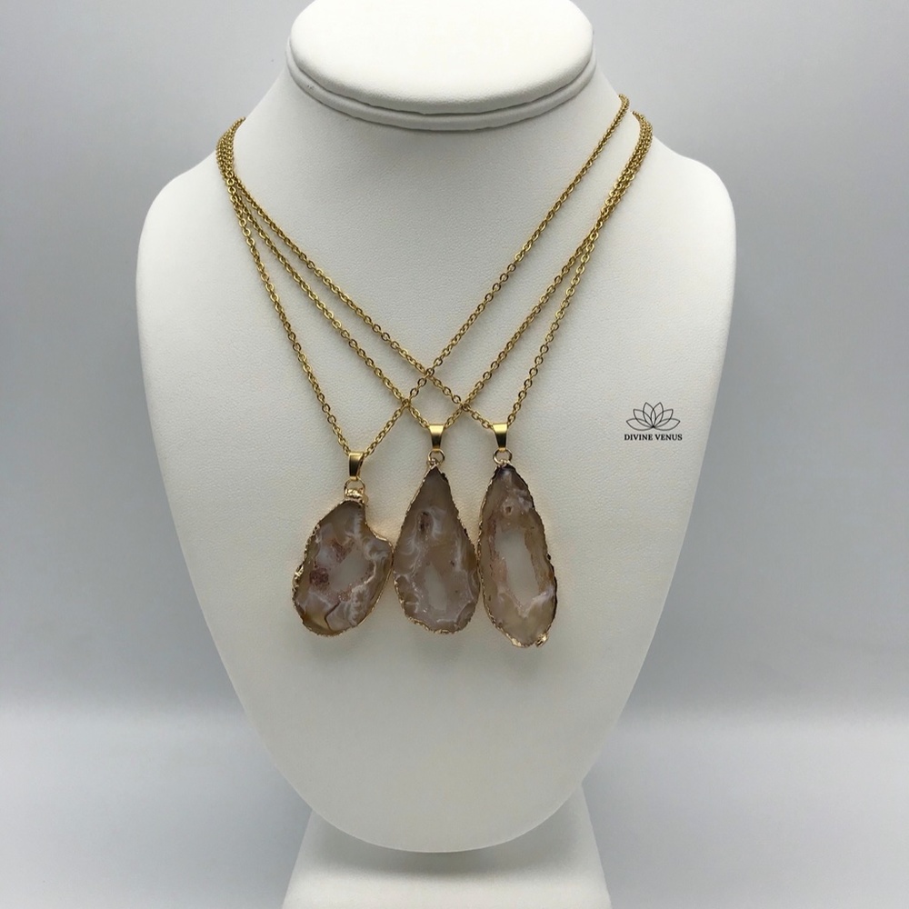Druzy Agate Necklace | Stainless Steel Chain - Picture 8 of 10